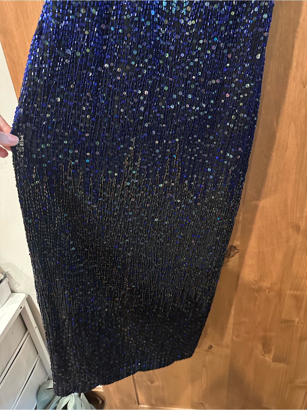 Halston Anastasia Iridescent Blue-Purple Sequin Beaded Maxi Dress - Picture 3 of 6